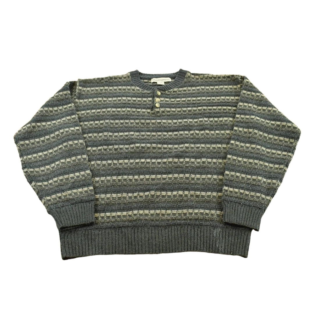 Vintage 1990s Munsingwear Acrylic Knit Henley Crewneck Sweater Mens XL