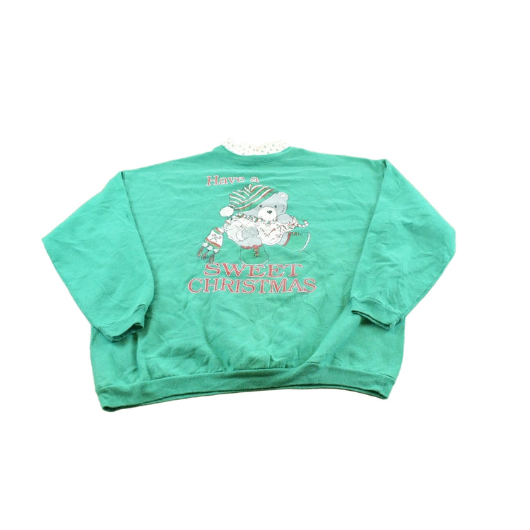 Vintage 1990s Teddy Bear Sweet Christmas Double Collar Sweatshirt Men's L
