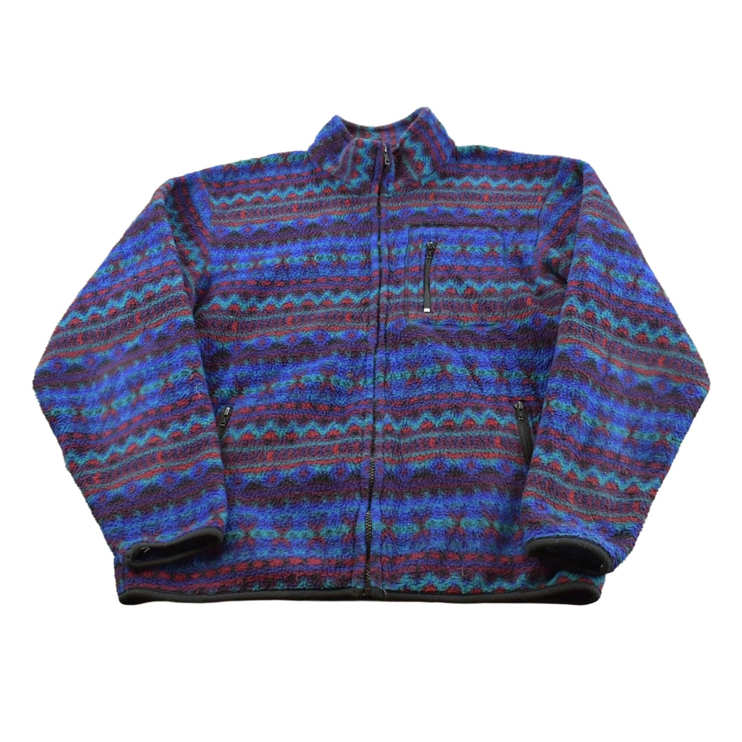 Vintage 1990s St. John's Bay Abstract Pattern Full Zip Fleece Sweater Jacket Men's Large
