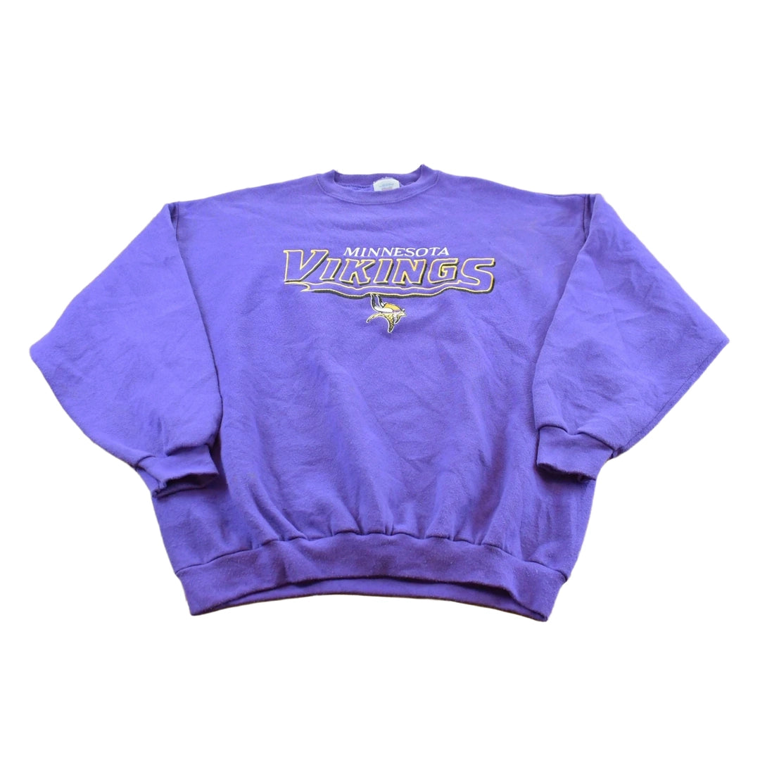 Vintage 1990s Logo 7 Minnesota Vikings Embroidered Crewneck Sweatshirt Men's XL
