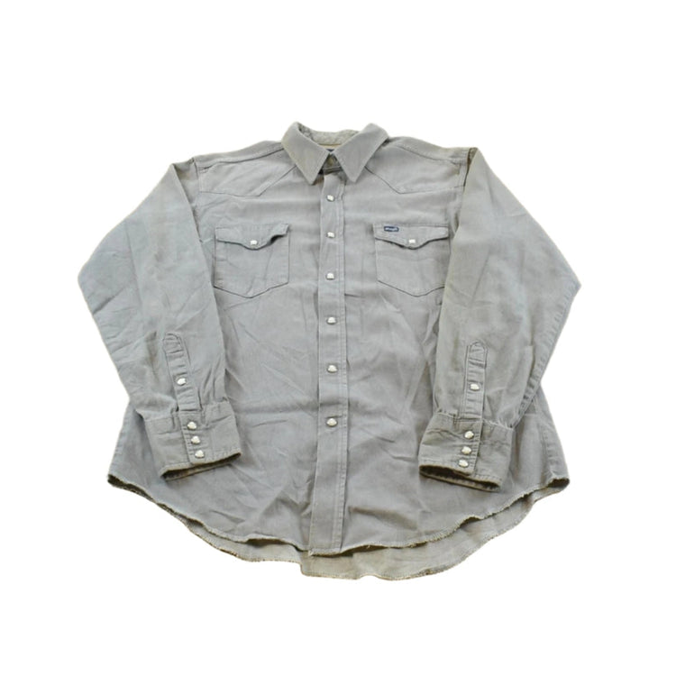 Vintage 1990s Wrangler Gray Canvas Button Up Snaps Western Shirt Men's L