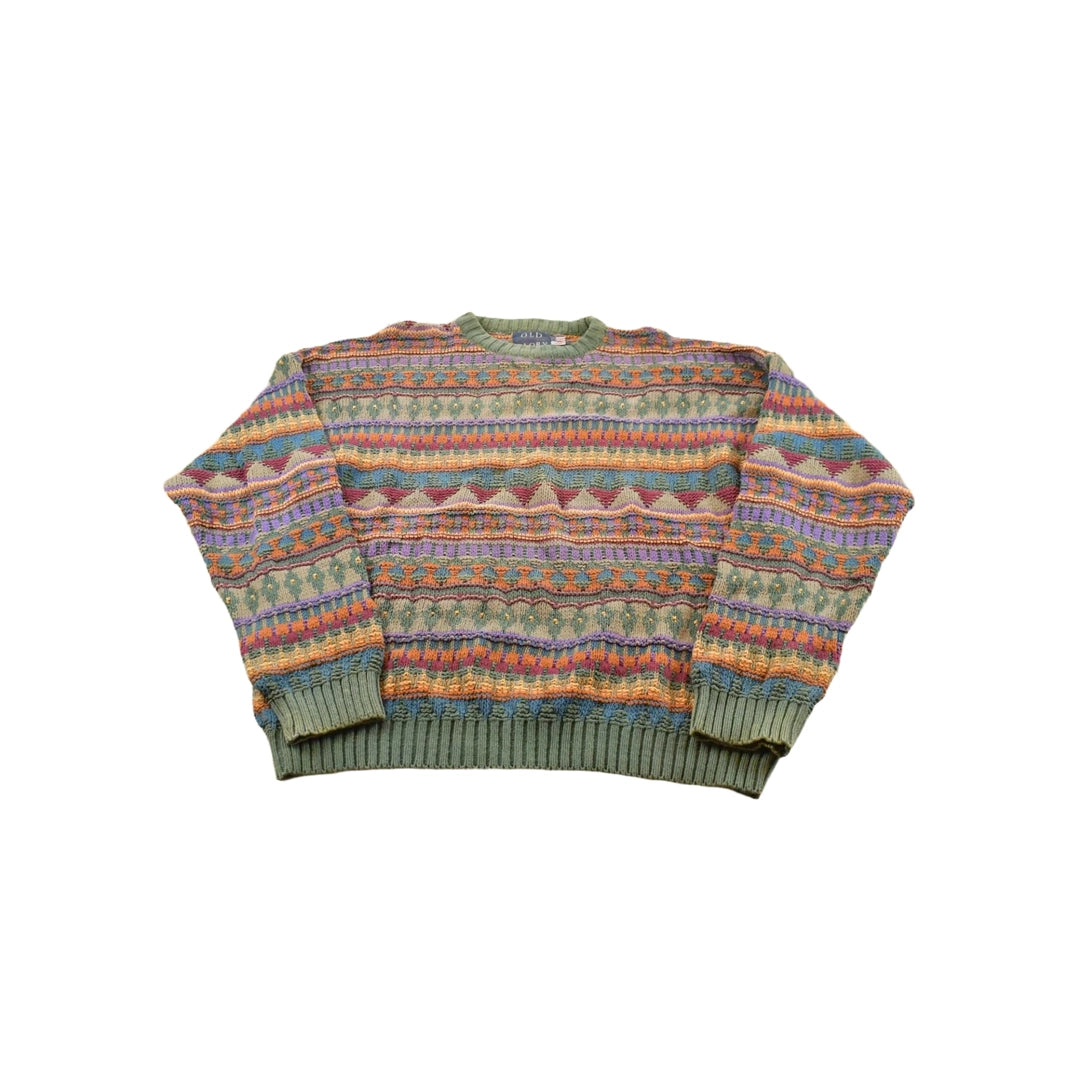 Vintage 1990s Old Glory Knit Cotton Striped Crewneck Sweater Men's XL