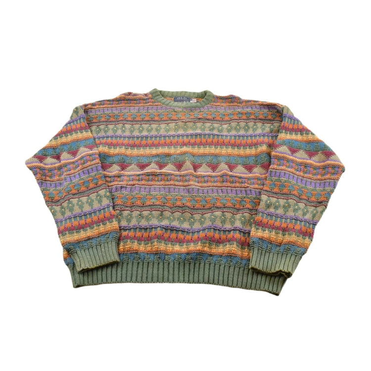 Vintage 1990s Old Glory Knit Cotton Striped Crewneck Sweater Men's XL