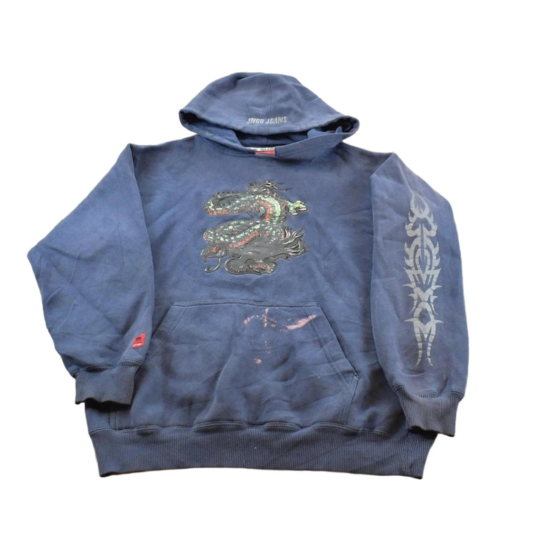 Vintage 1990s JNCO Jeans Dragon Tribal Hoodie Sweatshirt Mens S