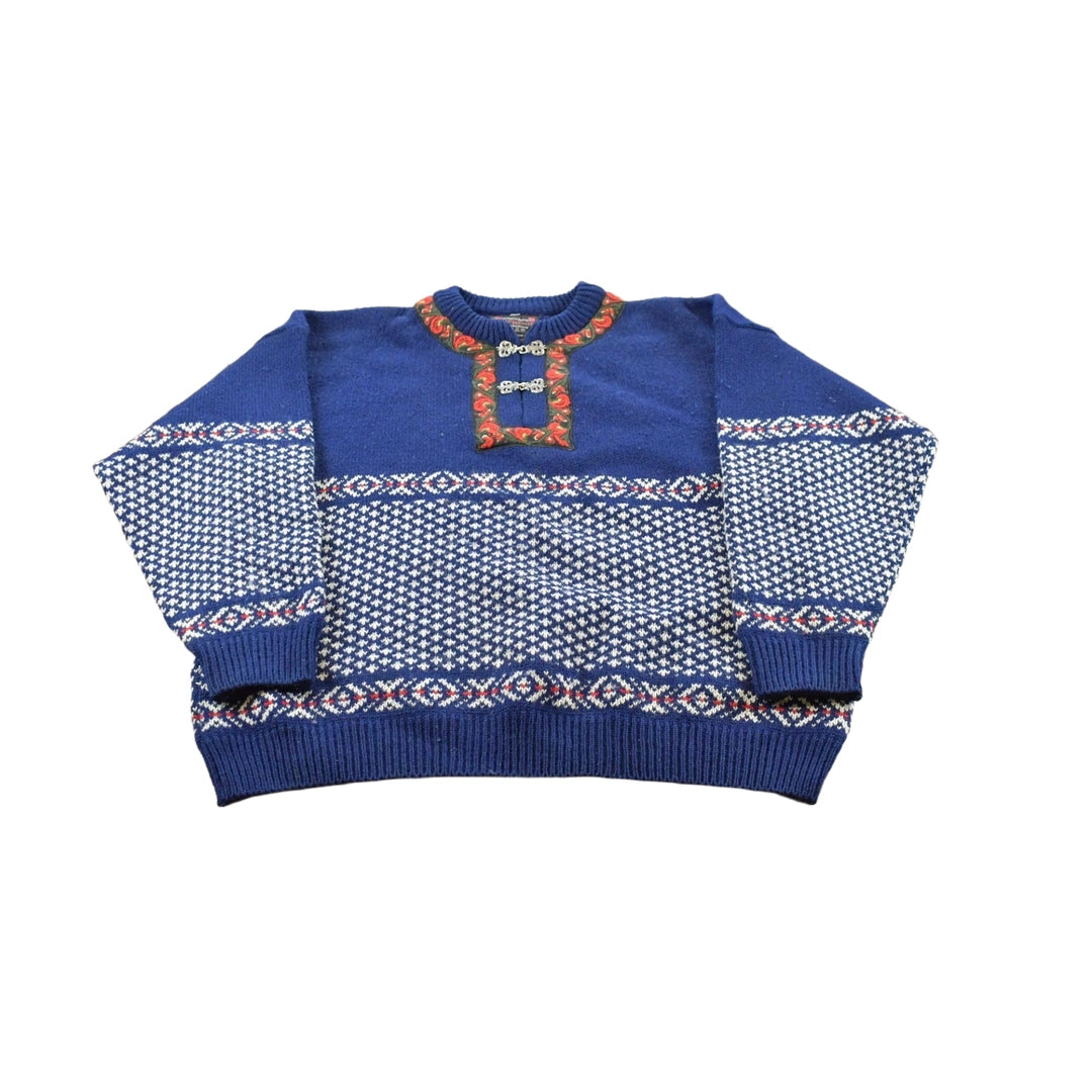 Vintage 1990s Norwool Wool Knit Abstract Pattern Sweater Men's L