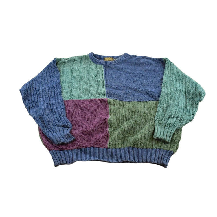 Vintage 1990s Eddie Bauer Color Block Cotton Knit Crewneck Pullover Sweater Men's L