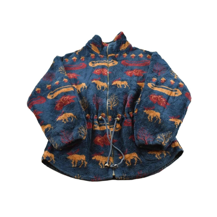 Vintage 1990s Denali Moose Nature Pattern Full Zip Fleece Sweater Jacket Women's Large