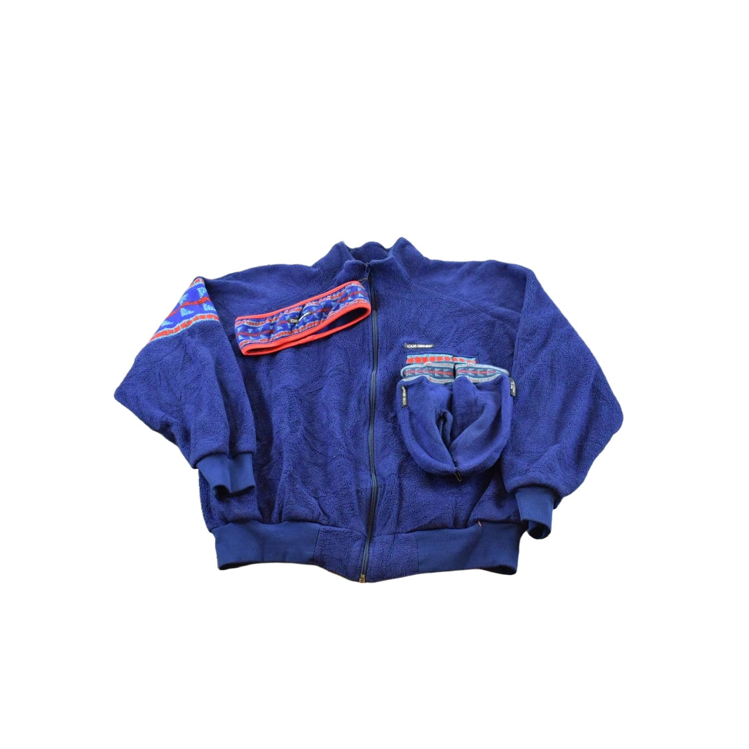 Vintage 1990s Louis Garneau Headband Gloves Set Full Zip Fleece Sweater Jacket Men's L