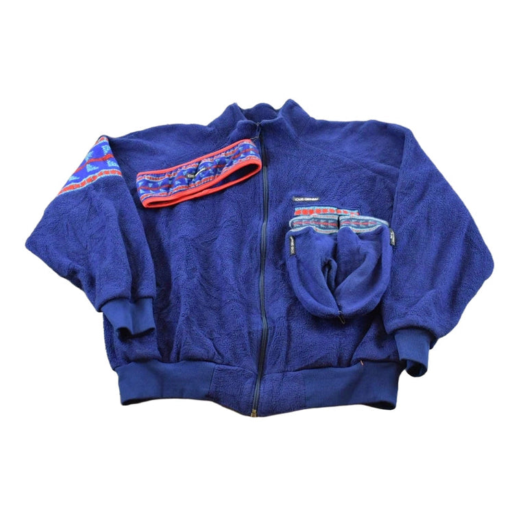 Vintage 1990s Louis Garneau Headband Gloves Set Full Zip Fleece Sweater Jacket Men's L