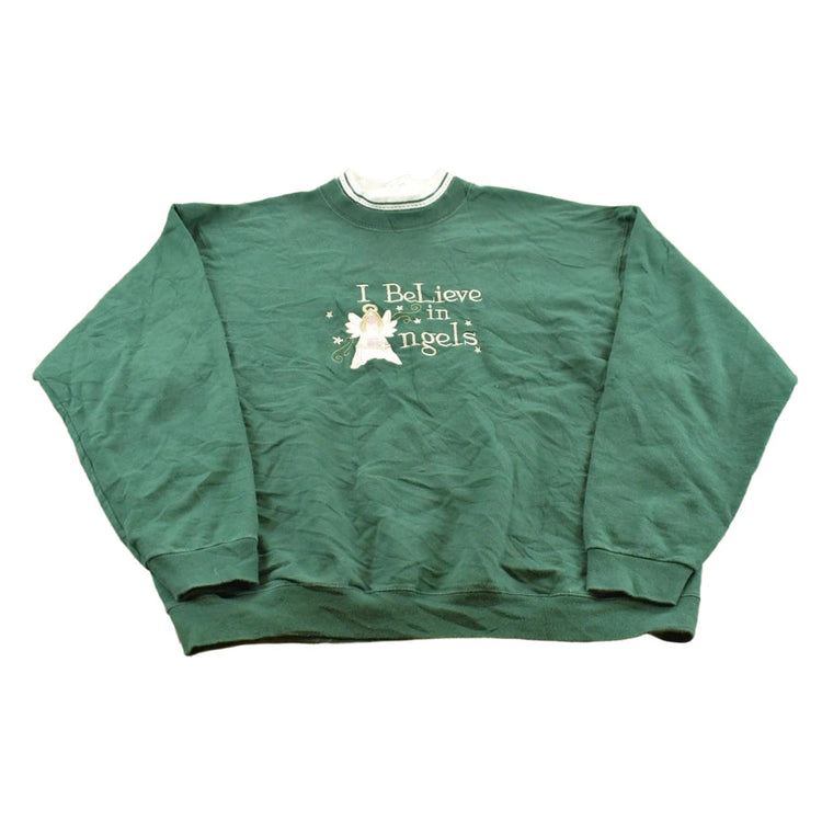 1990s Vintage I Believe In Angels Embroidered Crewneck Sweatshirt Men's L