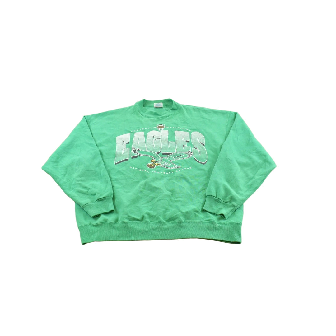 Vintage 1990s Philadelphia Eagles Kelly Green Hanes Crewneck Sweatshirt Men's L