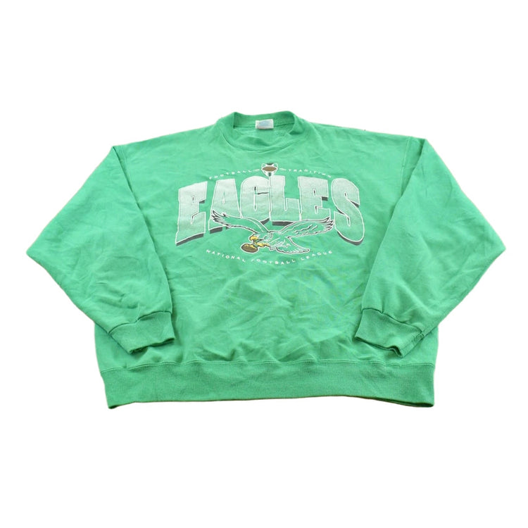 Vintage 1990s Philadelphia Eagles Kelly Green Hanes Crewneck Sweatshirt Men's L