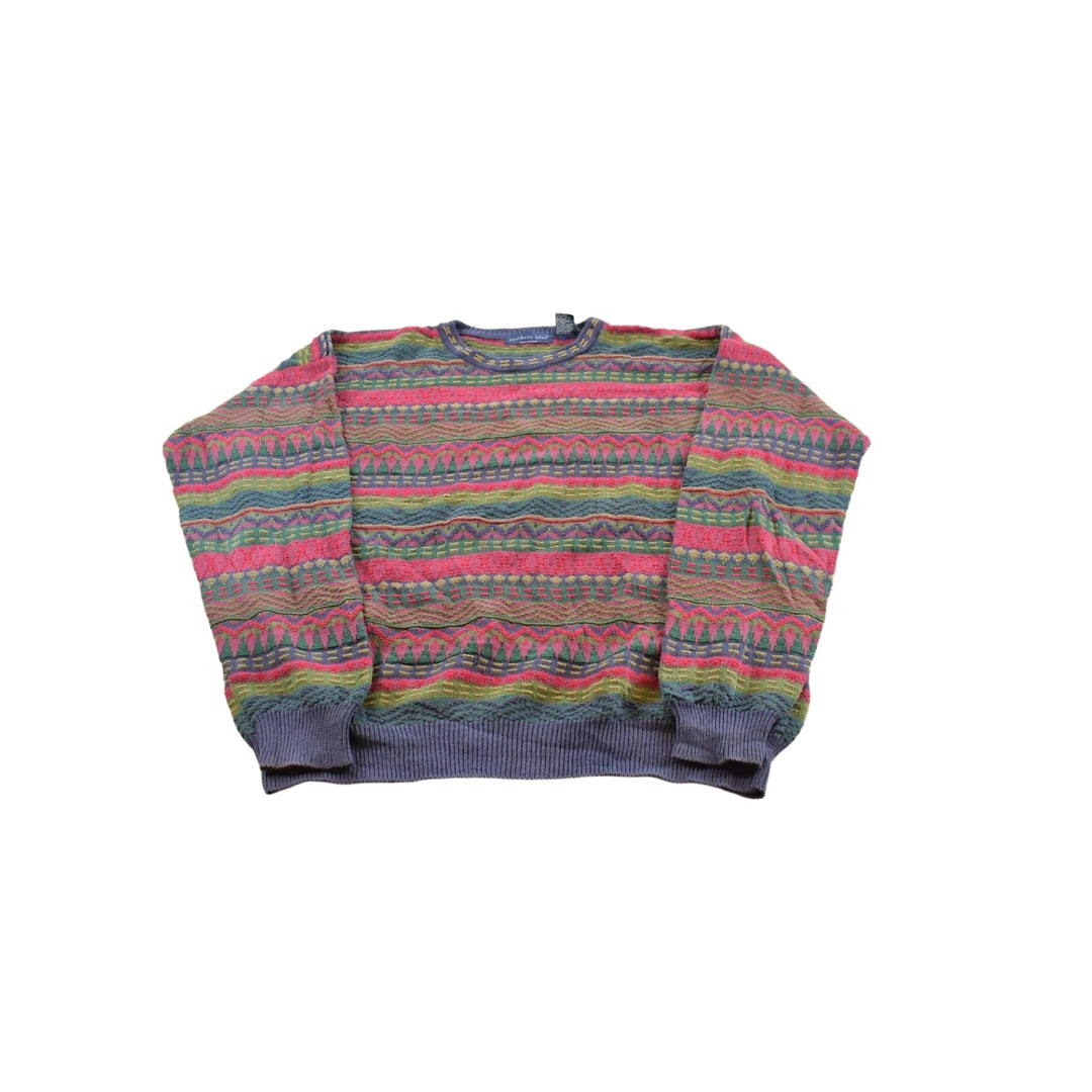 Vintage 1990s Northern Isles Striped Ramie Cotton Knit Crewneck Sweater Men's L