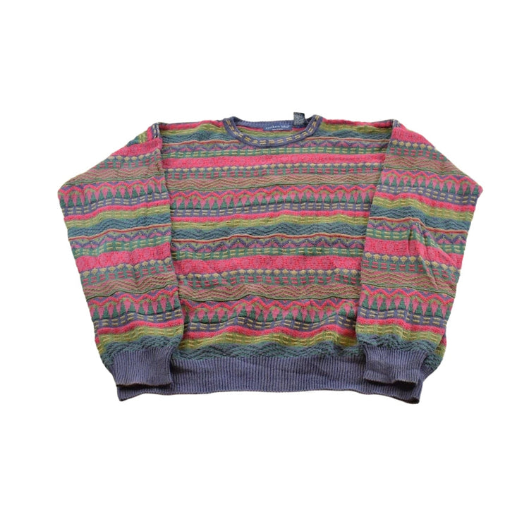 Vintage 1990s Northern Isles Striped Ramie Cotton Knit Crewneck Sweater Men's L
