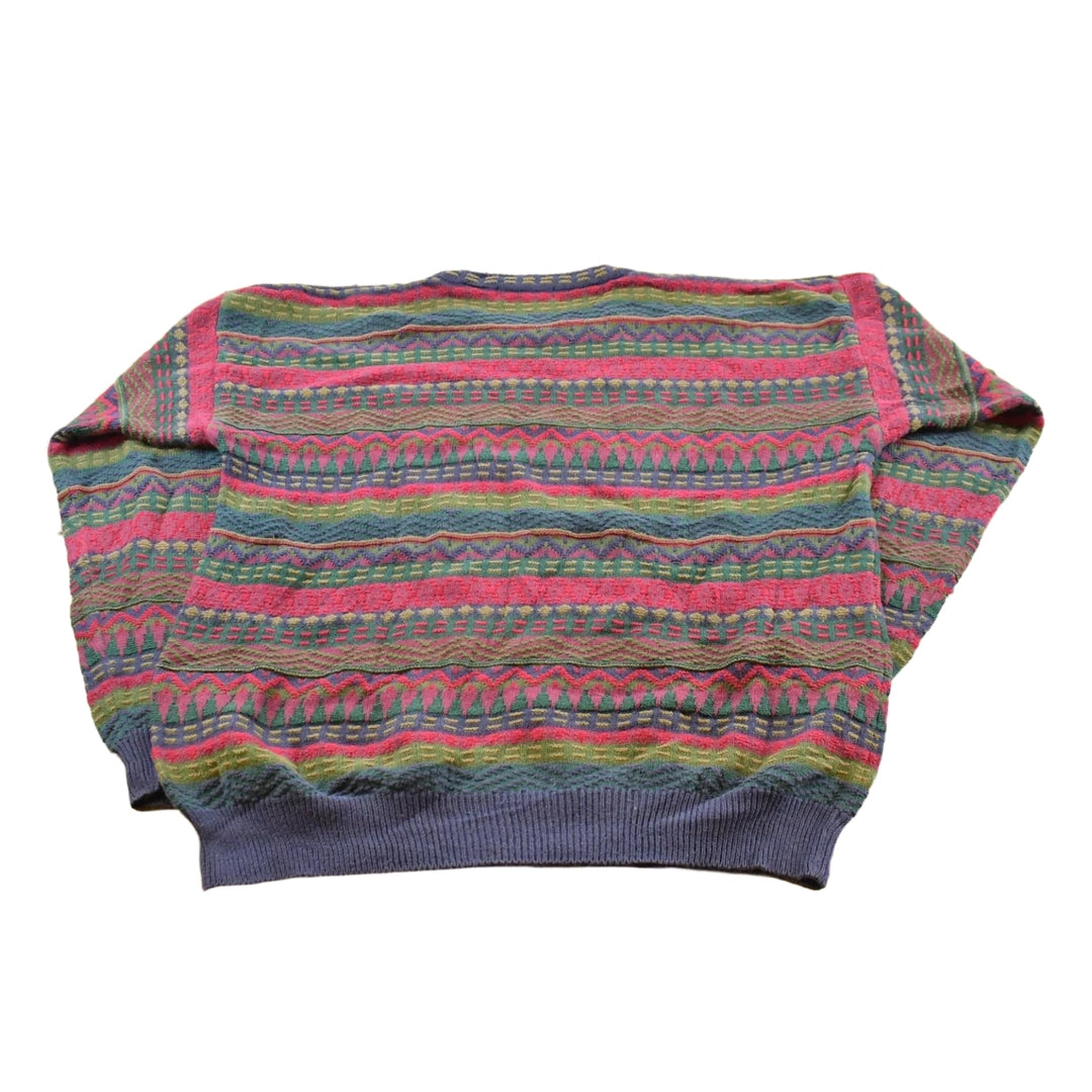 Vintage 1990s Northern Isles Striped Ramie Cotton Knit Crewneck Sweater Men's L