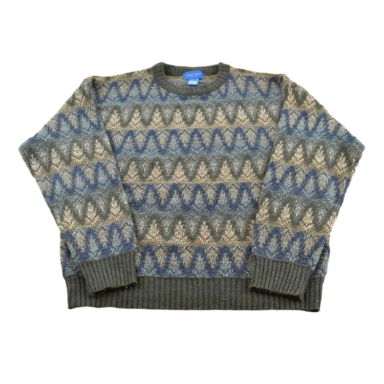 Vintage 1990s Towncraft Striped Acrylic Knit Crewneck Sweater Men's M
