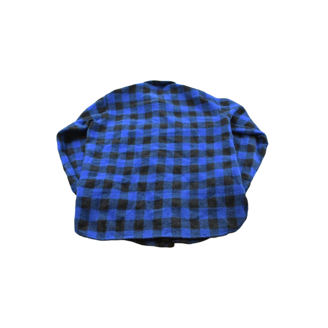 Vintage 1980s Woolrich Blue Buffalo Check Plaid Wool Shirt Men's M