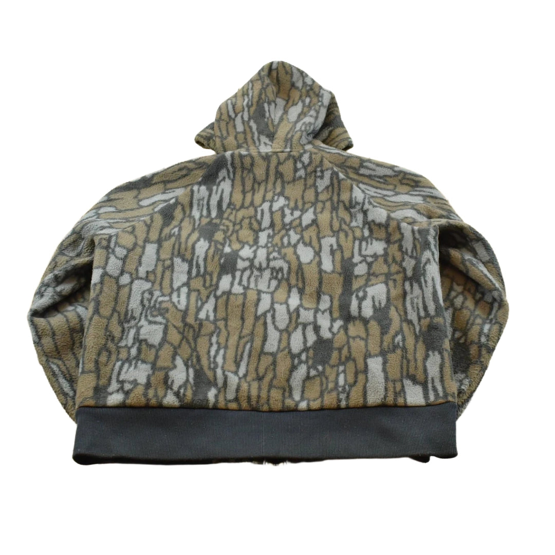 Vintage 1990s Cabela's Tree Bark Camo Fleece Full Zip Up Hoodie Sweatshirt Men's L