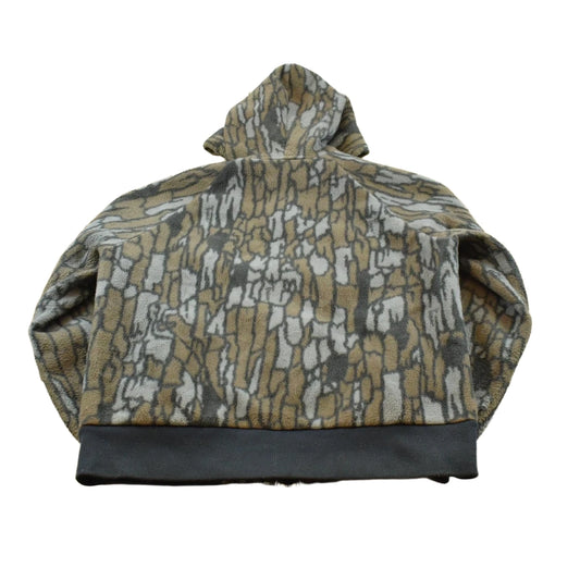 Vintage 1990s Cabela's Tree Bark Camo Fleece Full Zip Up Hoodie Sweatshirt Men's L