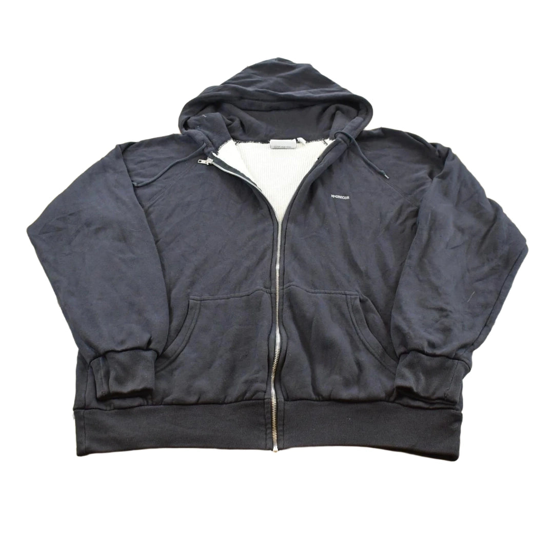 Vintage 1980s McGregor Black Thermal Lined Full Zip Up Raglan Hoodie Sweatshirt Men's L