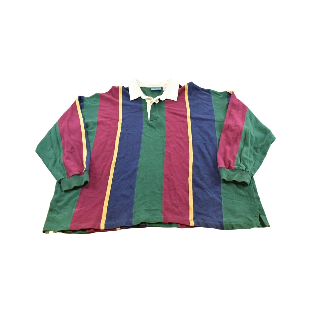 Vintage 1990s Private Club Striped Rugby Long Sleeve Polo Shirt Men's 2XL