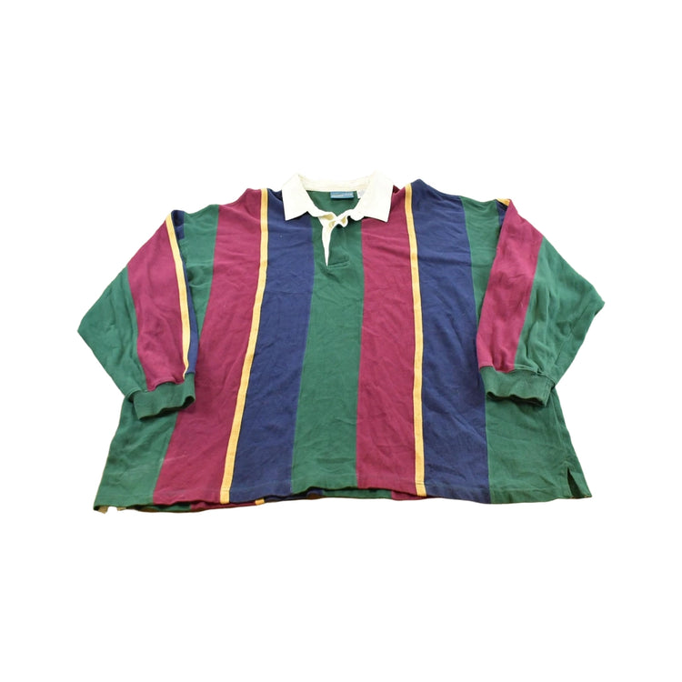 Vintage 1990s Private Club Striped Rugby Long Sleeve Polo Shirt Men's 2XL