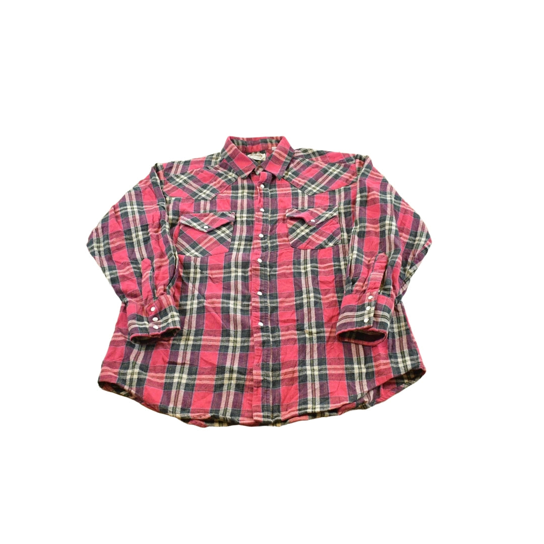 Vintage 1990s Ely Cattleman Plaid Flannel Snaps Button Up Shirt Men's L
