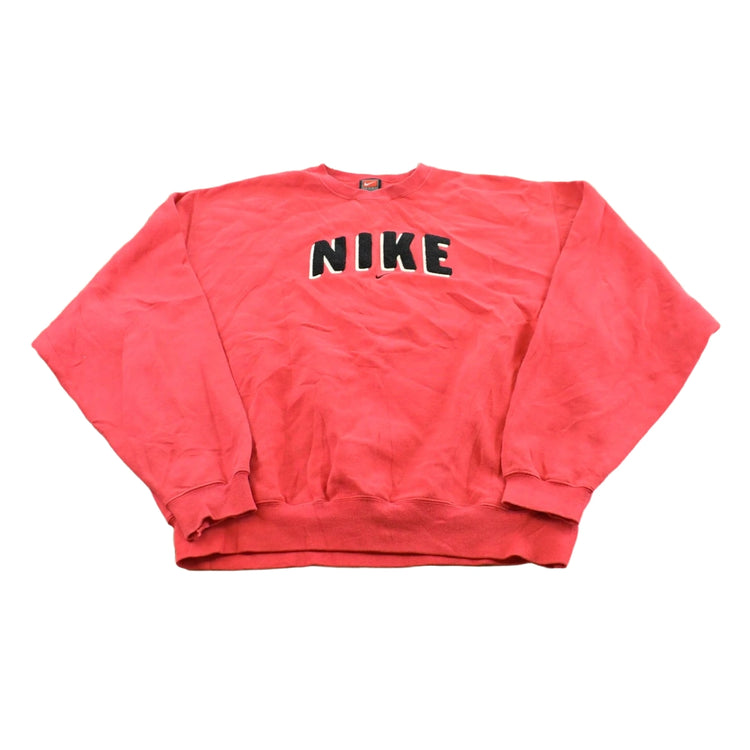 Vintage 1990s Nike Team Center Swoosh Chenille Spellout Patch Crewneck Sweater Men's 2XL