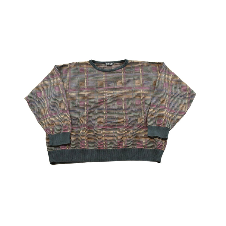 Vintage 1990s Tosani Cotton Knit Textured Crewneck Sweater Men's XL