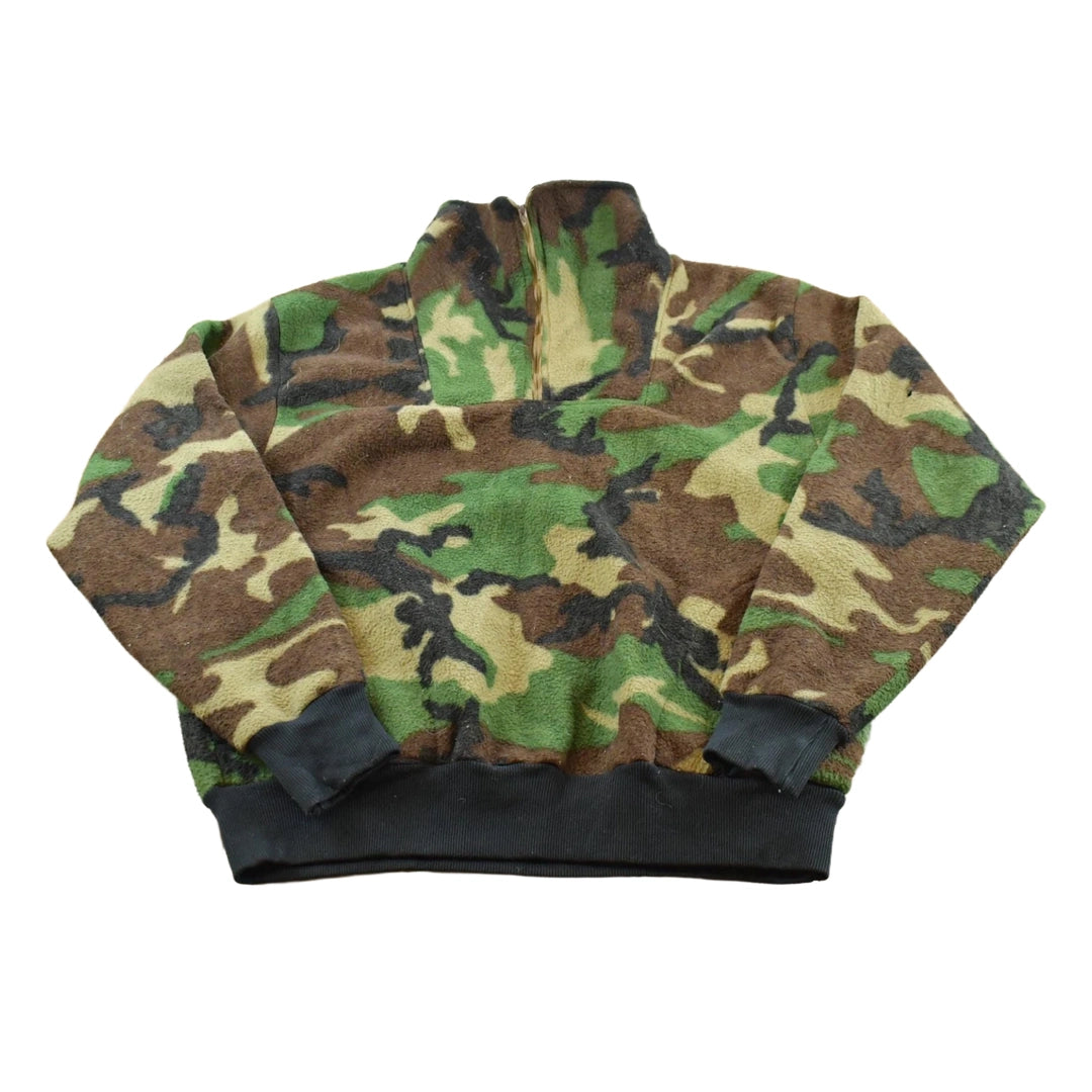 Vintage 1990s Woodland Camo Fleece Quarter Zip Up Sweatshirt Men's L