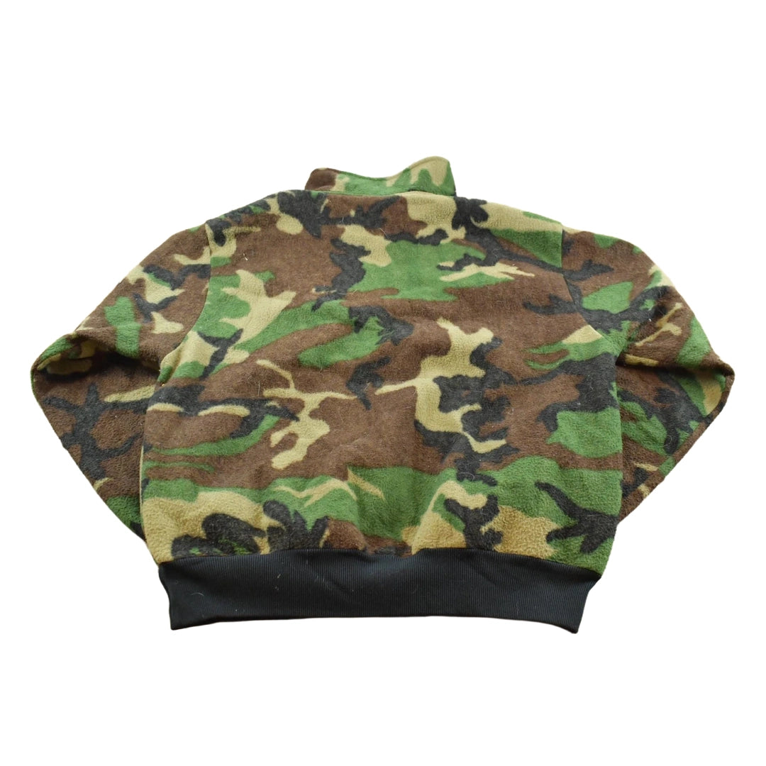 Vintage 1990s Woodland Camo Fleece Quarter Zip Up Sweatshirt Men's L