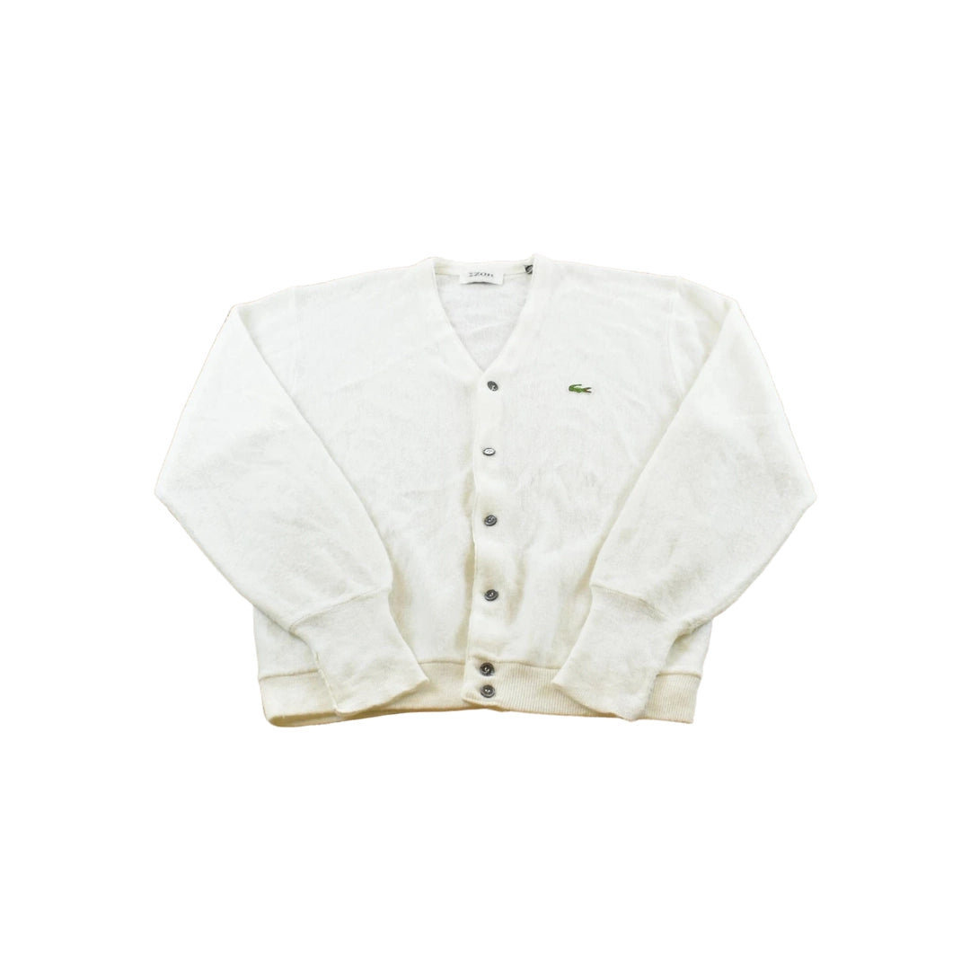 Vintage 1980s Izod Lacoste White Acrylic Knit Cardigan Sweater Men's L