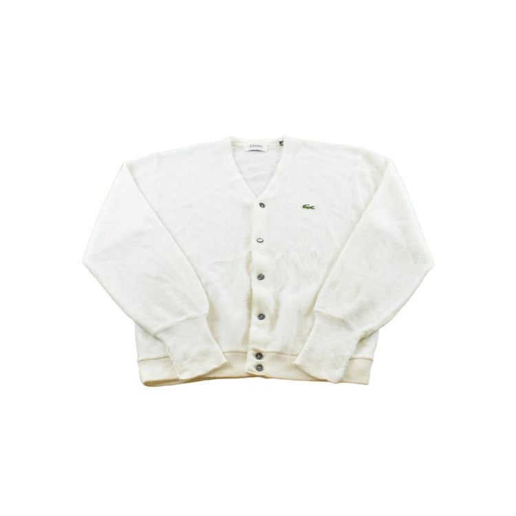 Vintage 1980s Izod Lacoste White Acrylic Knit Cardigan Sweater Men's L