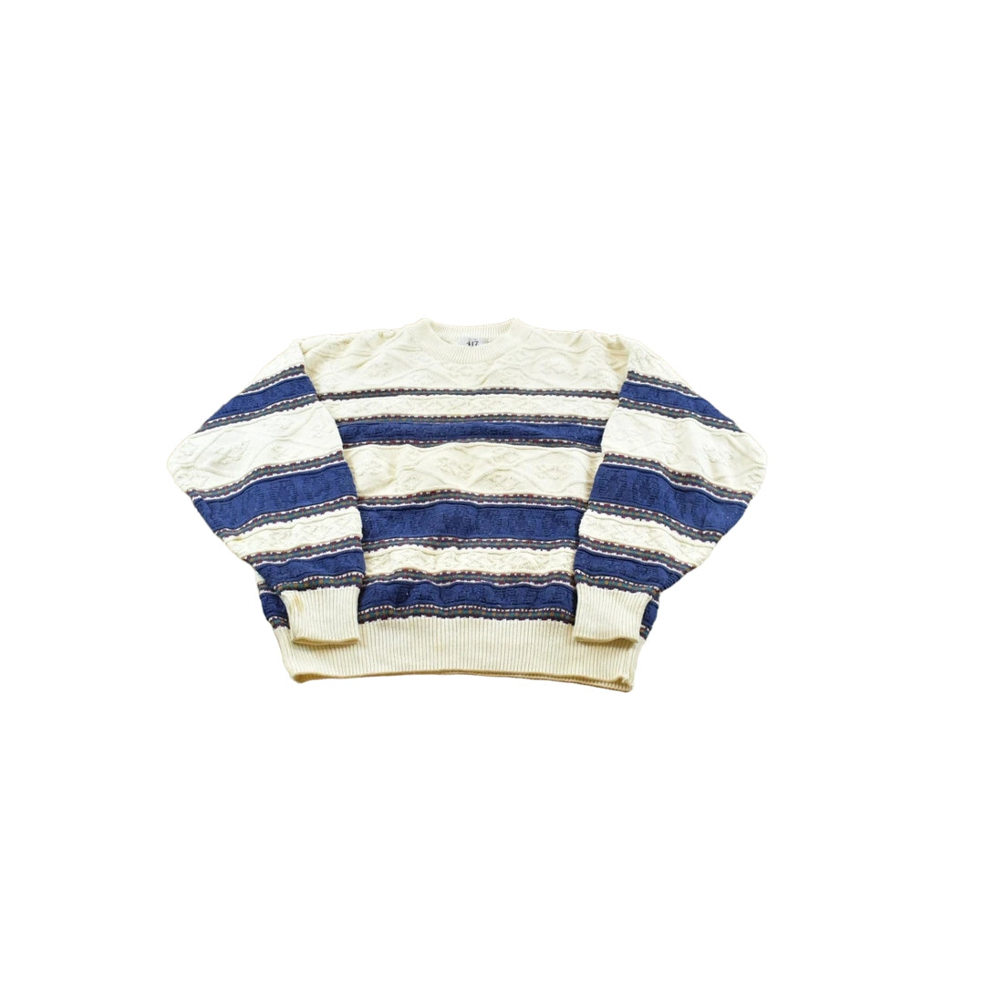 Vintage 1990s 417 Van Heusen Striped Cotton Knit Crewneck Sweater Men's M