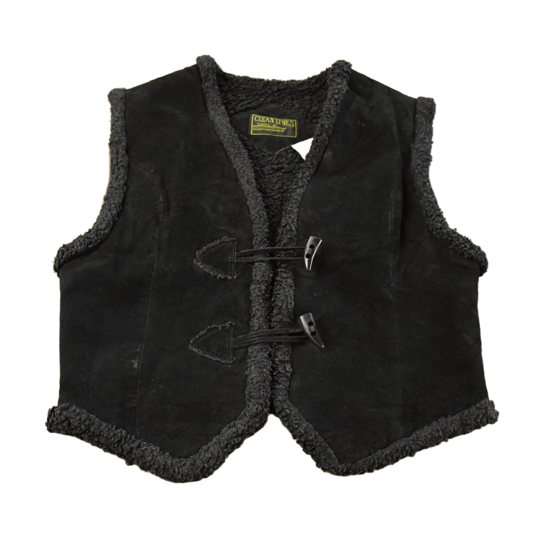 Vintage 1980s Clean Lines Leather Sherpa Lined Vest Jacket Men's Medium