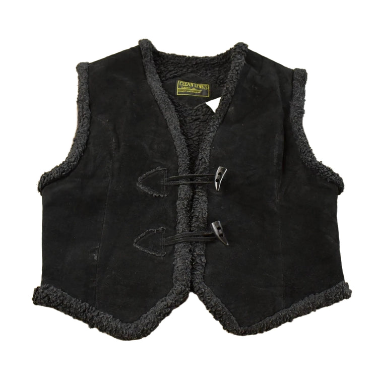 Vintage 1980s Clean Lines Leather Sherpa Lined Vest Jacket Men's Medium