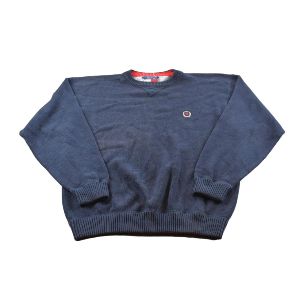 Vintage 1990s Tommy Hilfiger Cotton Knit Crest Logo Crewneck Sweater Men's M