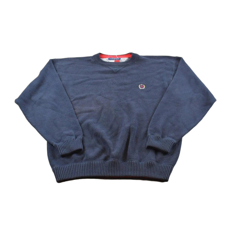 Vintage 1990s Tommy Hilfiger Cotton Knit Crest Logo Crewneck Sweater Men's M