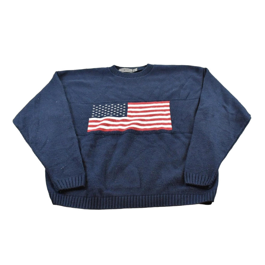 Vintage 1980s David Taylor USA American Flag Acrylic Knit Sweater Men's L