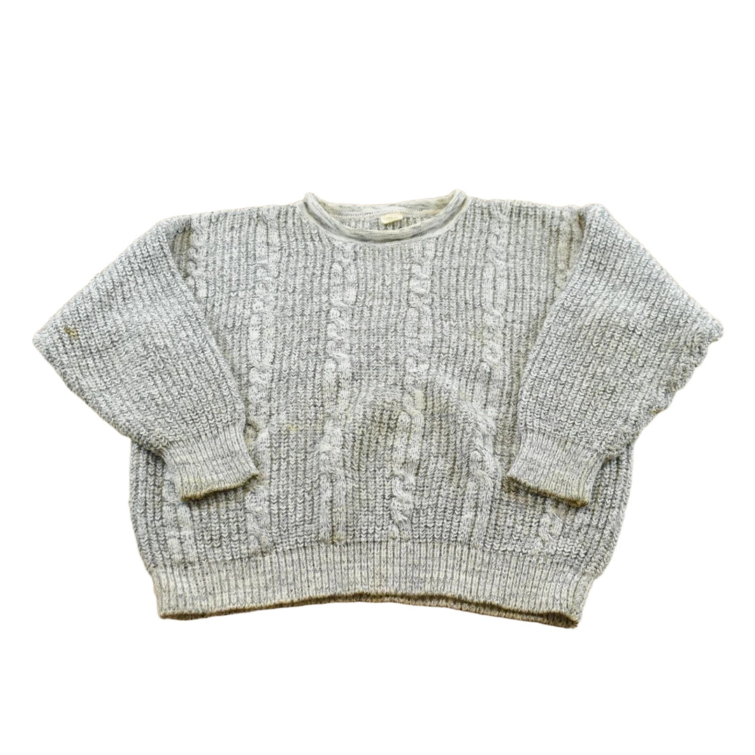 Vintage 1980s Gray 3D Cable Knit Crewneck Sweater Men's M