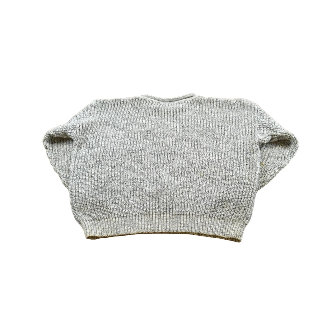 Vintage 1980s Gray 3D Cable Knit Crewneck Sweater Men's M