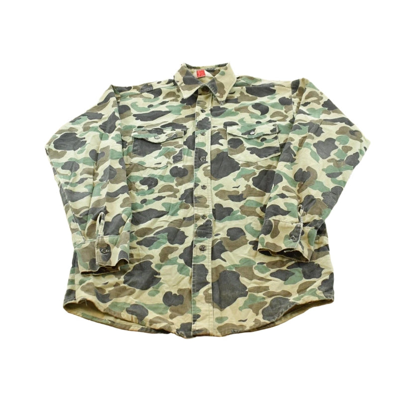 Vintage 1980s Frostproof Duck Camo Chamois Flannel Button Up Shirt Men's L