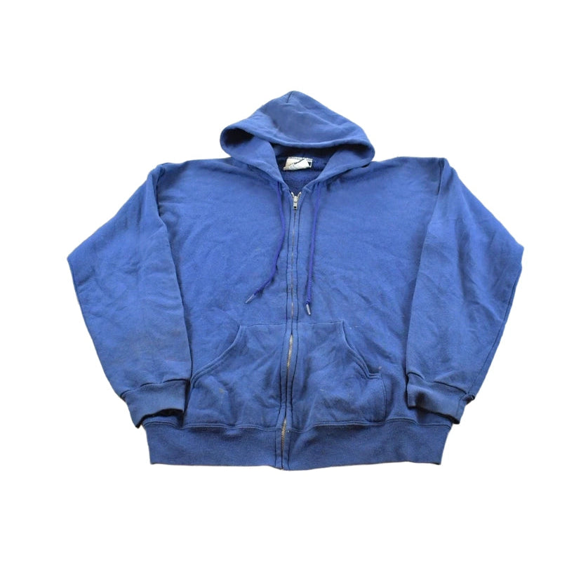 Vintage 1990s Sturdy Sweats Full Zip Up Blank Blue Hoodie Sweatshirt Men's L