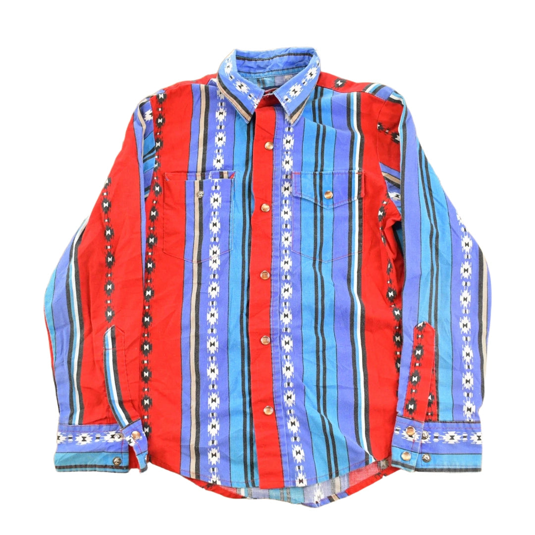 Vintage 1990s Wrangler Western Aztec Striped Pearl Snap Button Up Shirt Men's XS