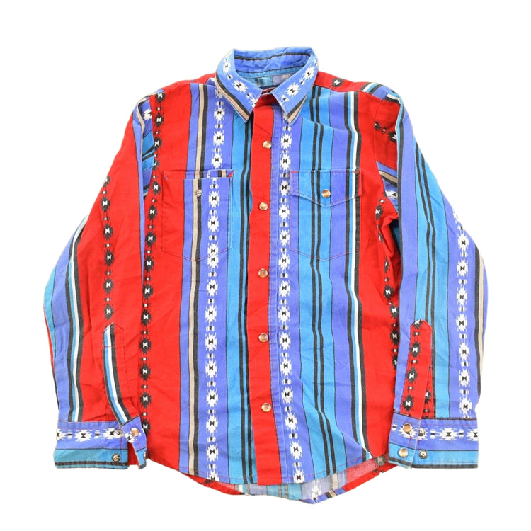Vintage 1990s Wrangler Western Aztec Striped Pearl Snap Button Up Shirt Men's XS