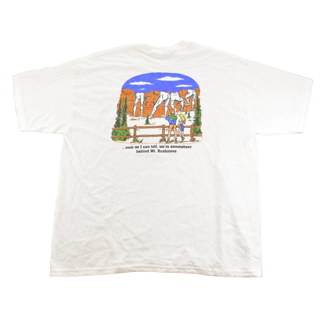 Vintage 2000s Behind Mount Rushmore Double Sided Funny Parody Souvenir T-Shirt Men's XL