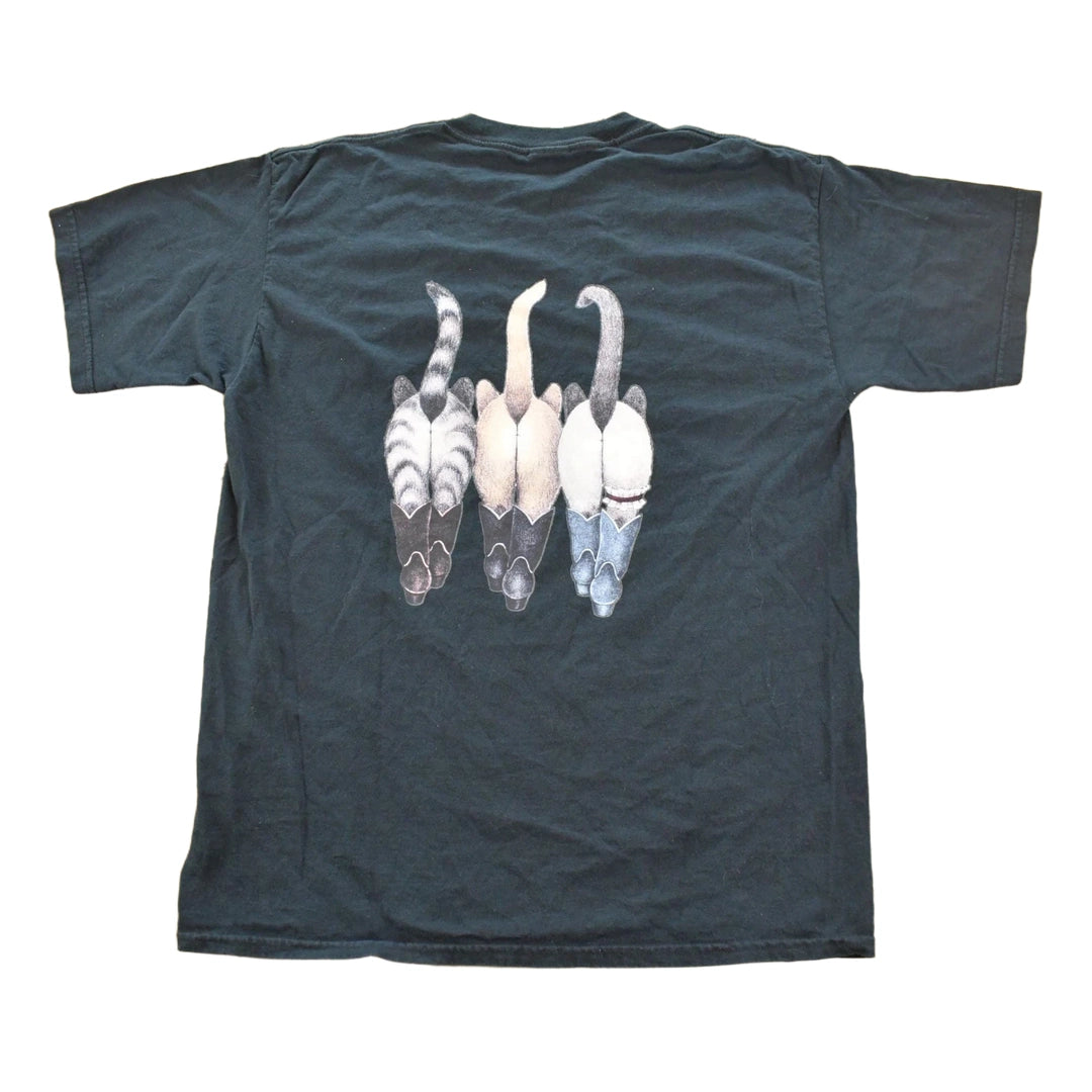 Vintage 2000s Cute Cowboy Cats Double Sided Graphic T-Shirt Men's L