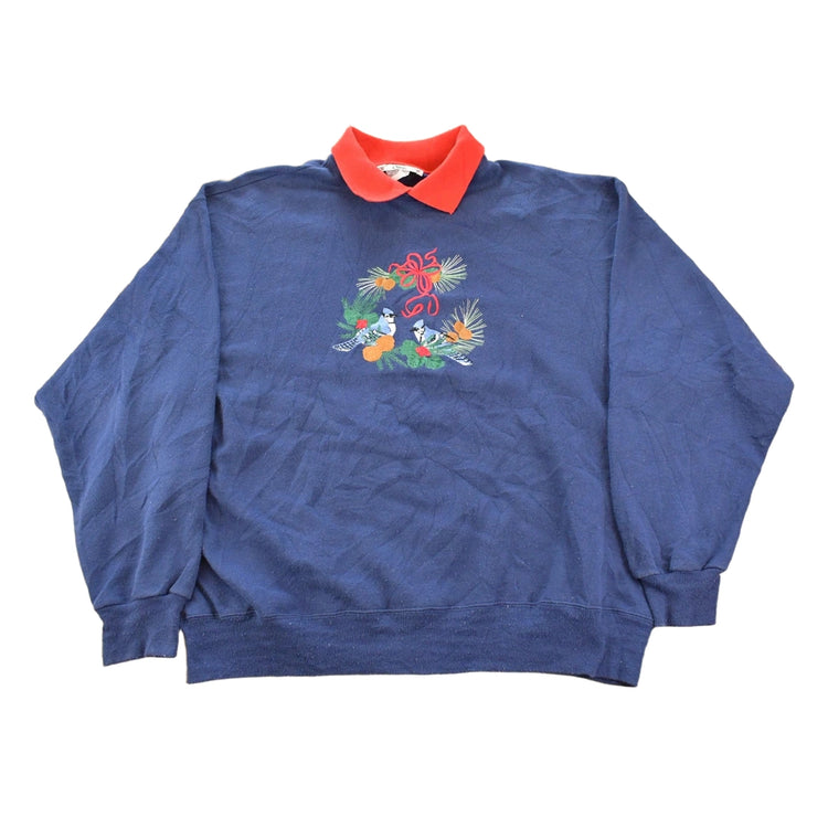 Vintage 1990s Orvis Blue Jays Embroidered Collared Crewneck Sweatshirt Men's L