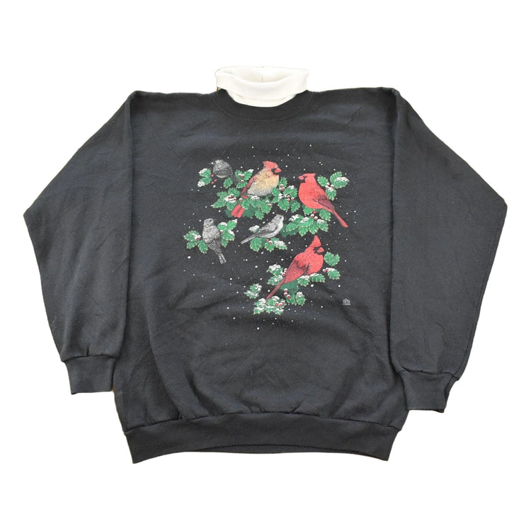 Vintage 1994 Snowy Cardinals Graphic Mock Neck Sweatshirt Women's M