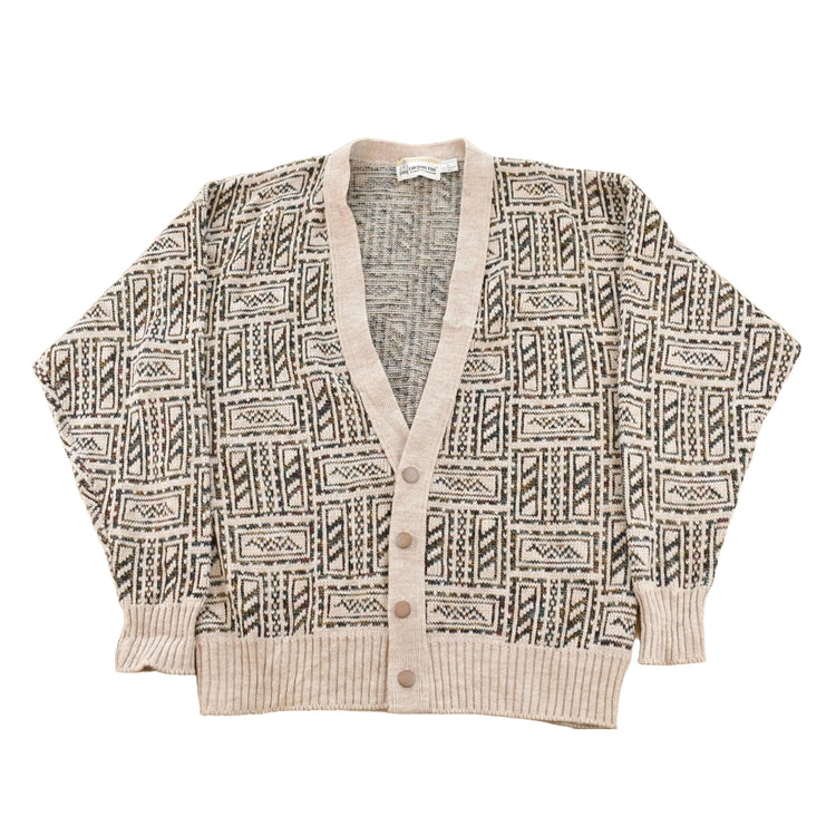 Vintage 1990s London Fog Knit Abstract Pattern Cardigan Sweater Men's Large